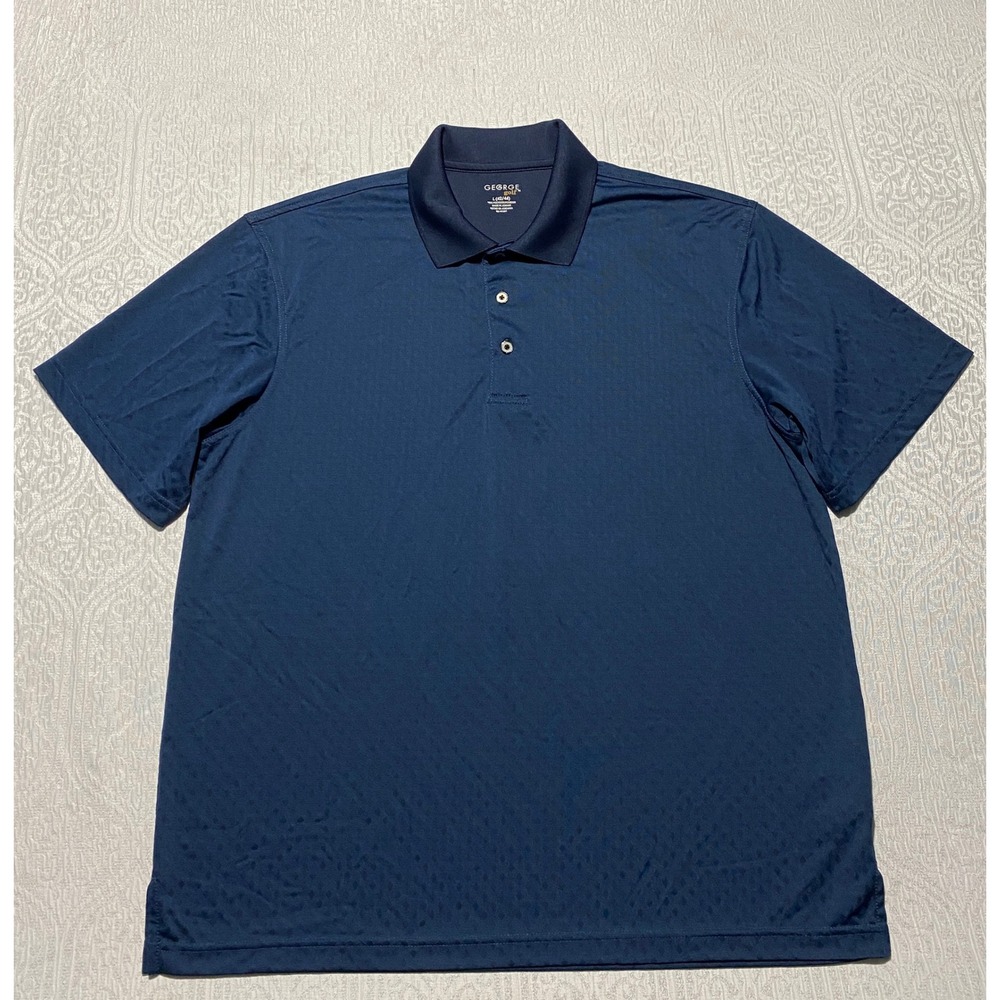 George Golf Polo Shirt Mens L 42 44 Navy Blue Diamond Geometric Textured Knit